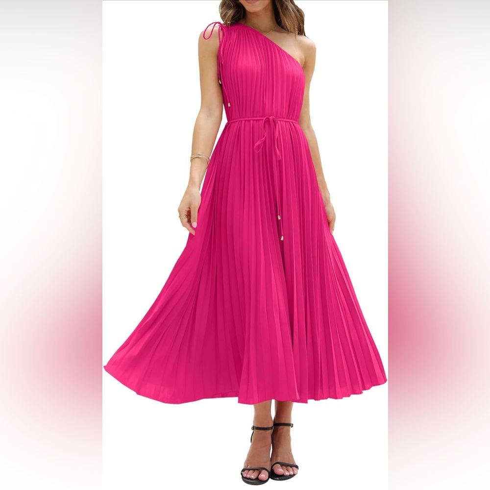 BTFBM Women's Drawstring One Shoulder Maxi Dresses Summer Sleeveless - Picture 6 of 8